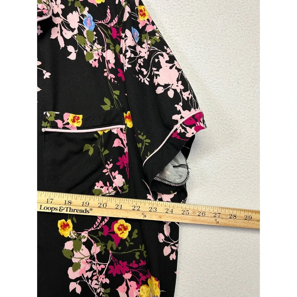Floral Garden Joyspun Womens 3X Black Pink Short Sleeve Pajama Pant Set
